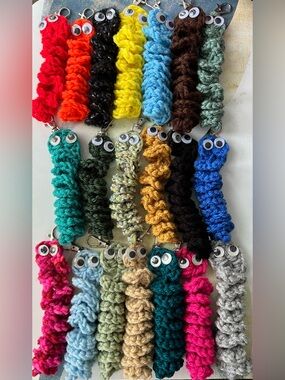 Handmade Crochet Spiral Worry Worms Googly Eyes Assorted Colors Keychain 10 PCS